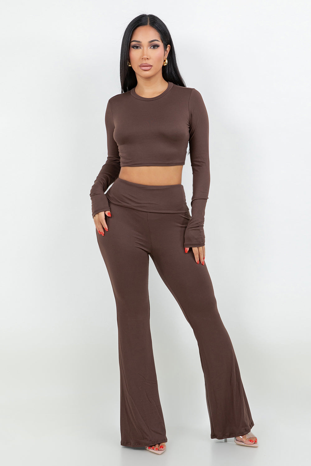 Women's Solid Mock Neck  Loungewear Set